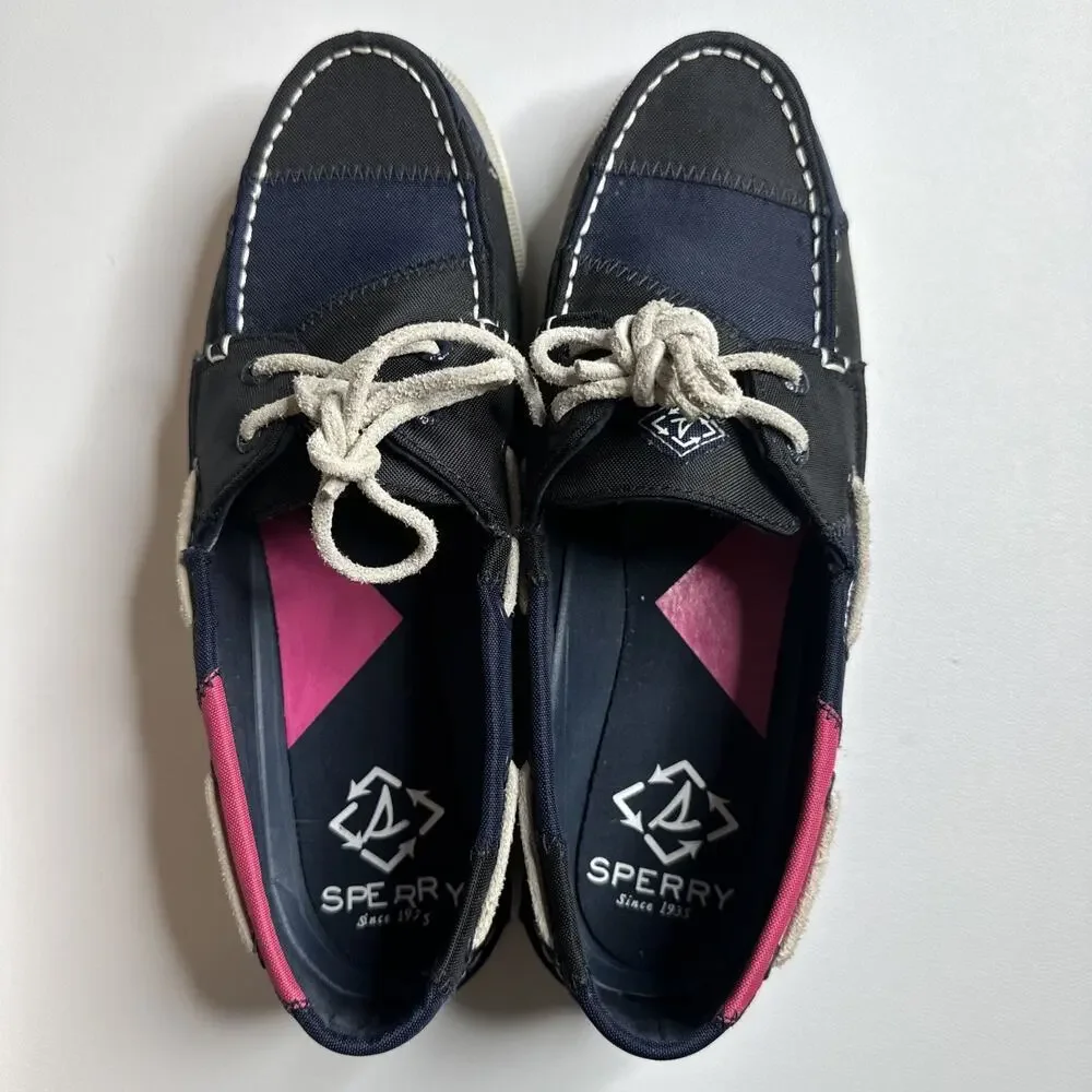 Sperry Green Pink Navy Authentic Original Bionic Boat Shoes Women's Size 7.5M